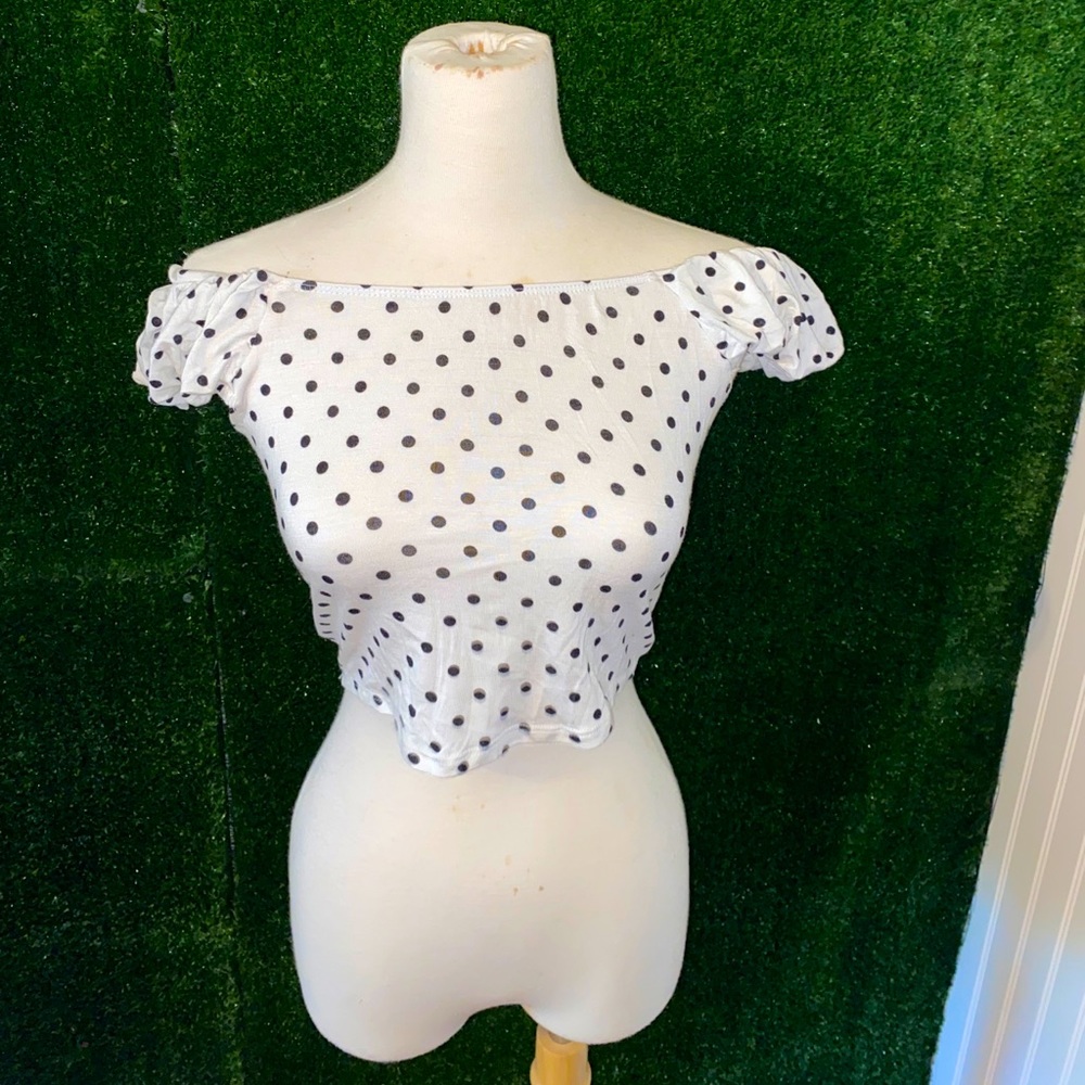 Puff Sleeve Polka Dot Crop Top